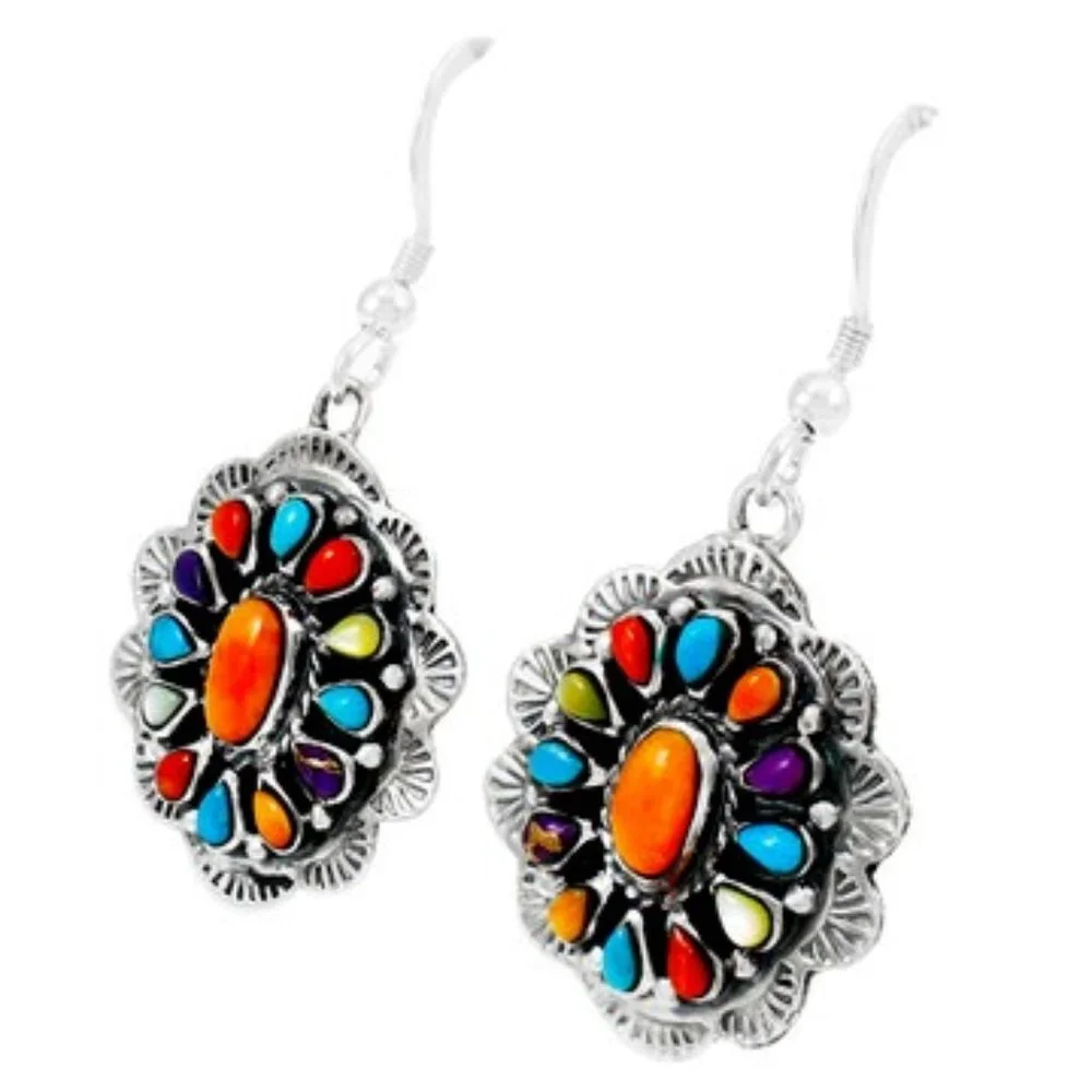 Genuine Multicolored Turquoise Gemstones Earrings in 925 Sterling Silver NWT - Picture 4 of 11